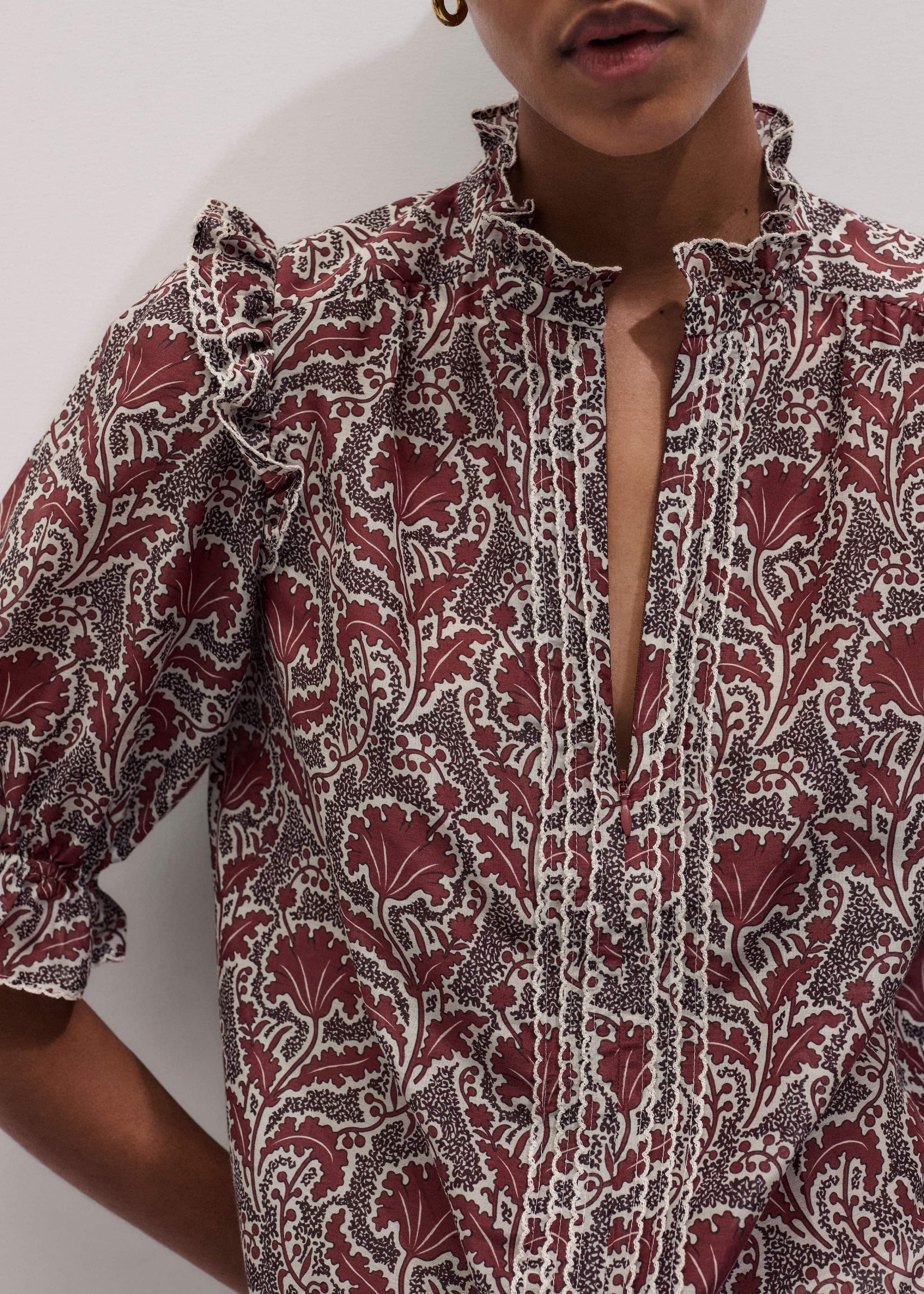 Brown Silk Cotton Rising Wildflower Print Blouse