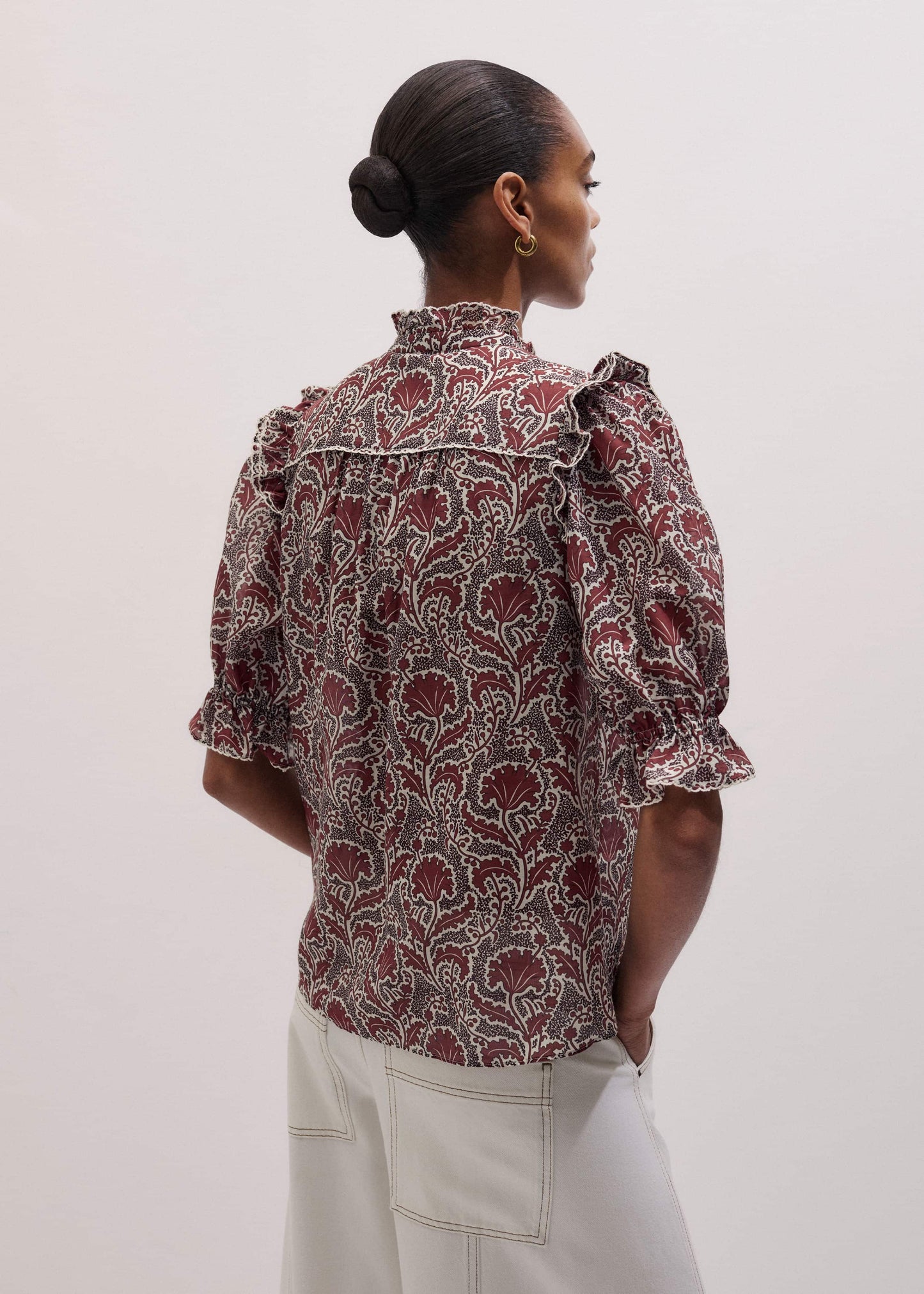 Brown Silk Cotton Rising Wildflower Print Blouse
