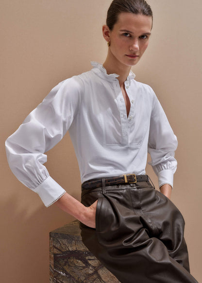 White Frill Neck Layering Blouse