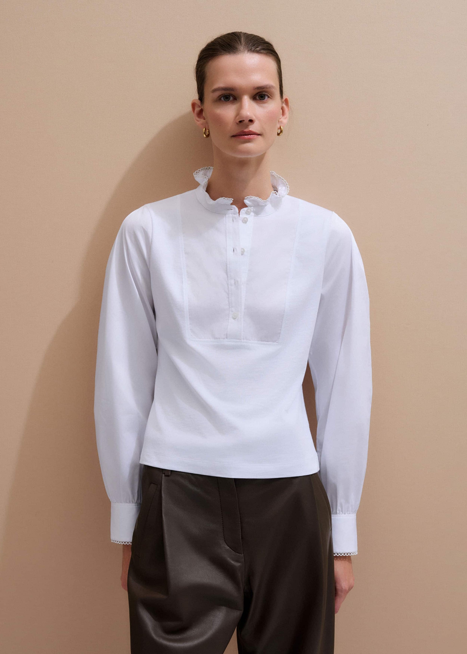 White Frill Neck Layering Blouse