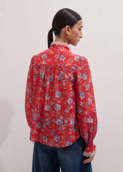 Orange Ornate Floral Paisley Print Blouse