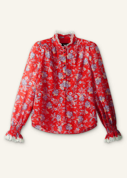 Orange Ornate Floral Paisley Print Blouse