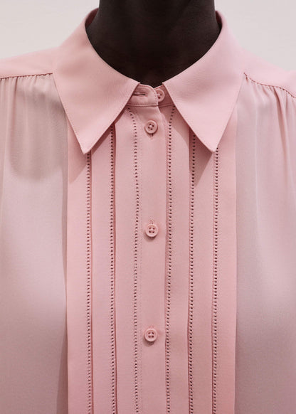 Pink Silk Feminine Embroidered Fluid Straight Blouse