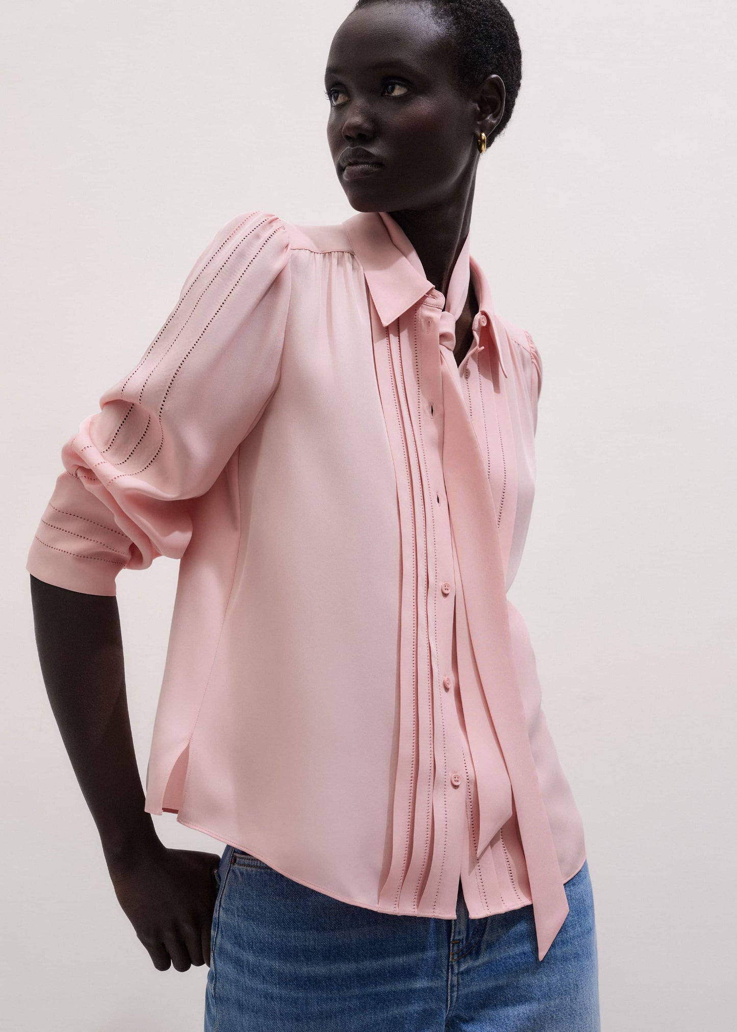 Pink Silk Feminine Embroidered Fluid Straight Blouse