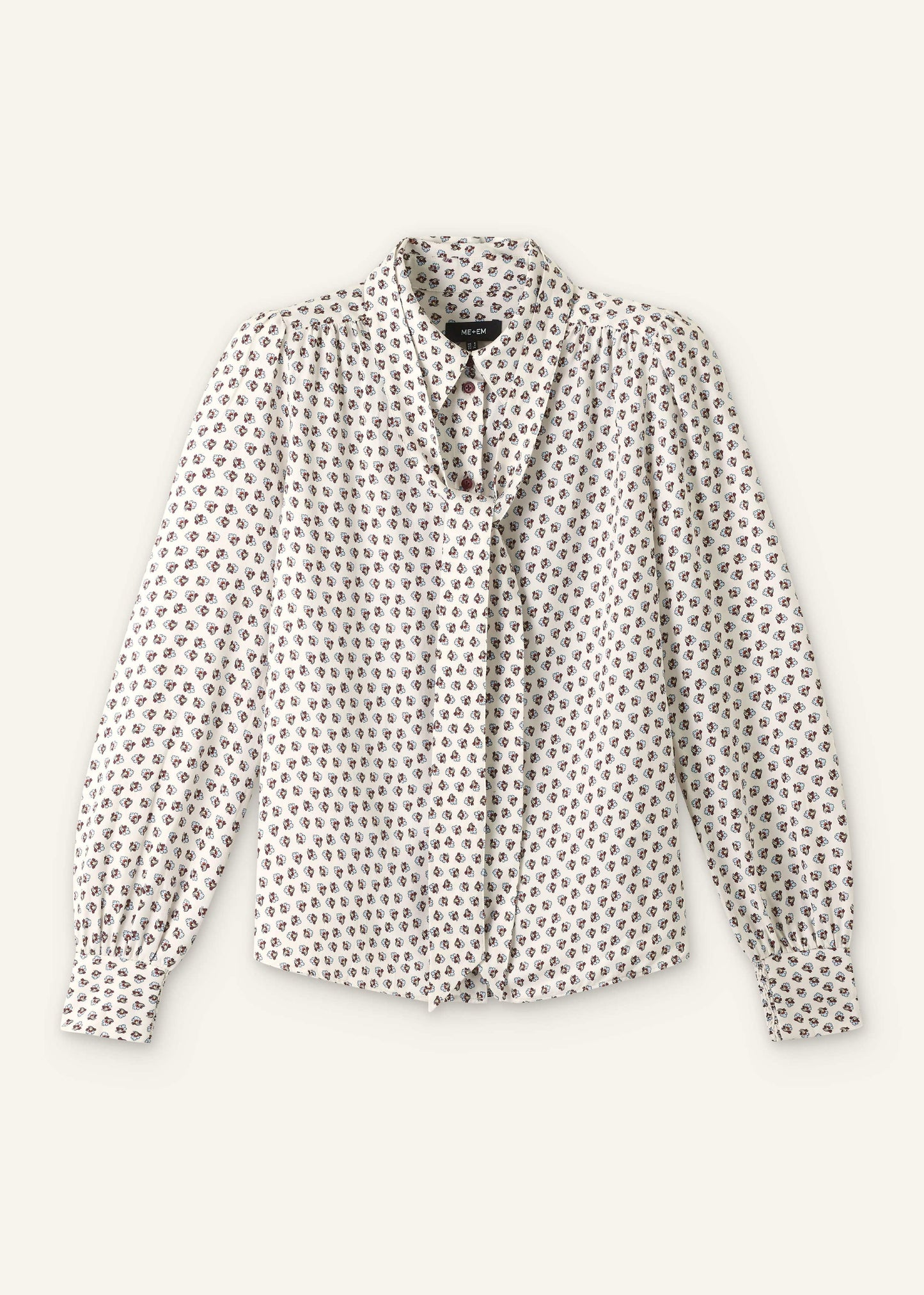 Cream Micro Paisley Print Blouse + Tie
