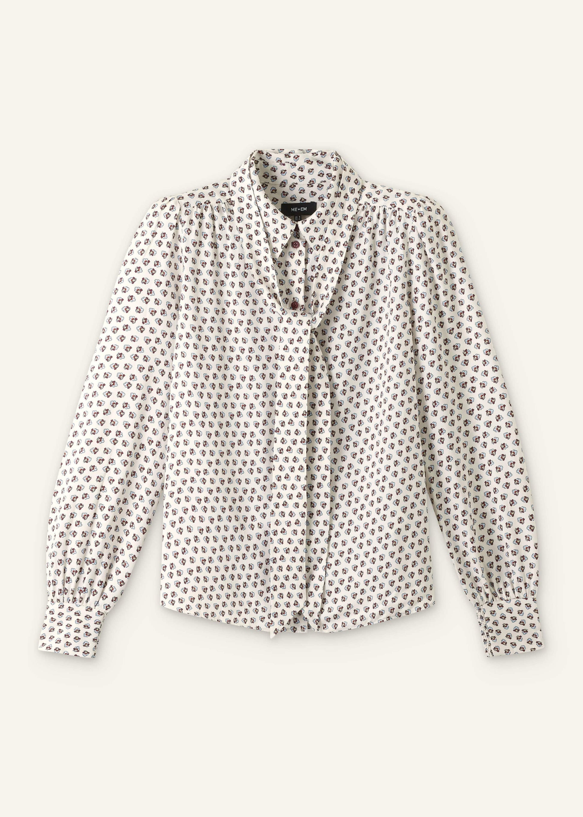 Cream Micro Paisley Print Blouse + Tie