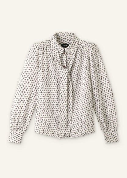 Cream Micro Paisley Print Blouse + Tie