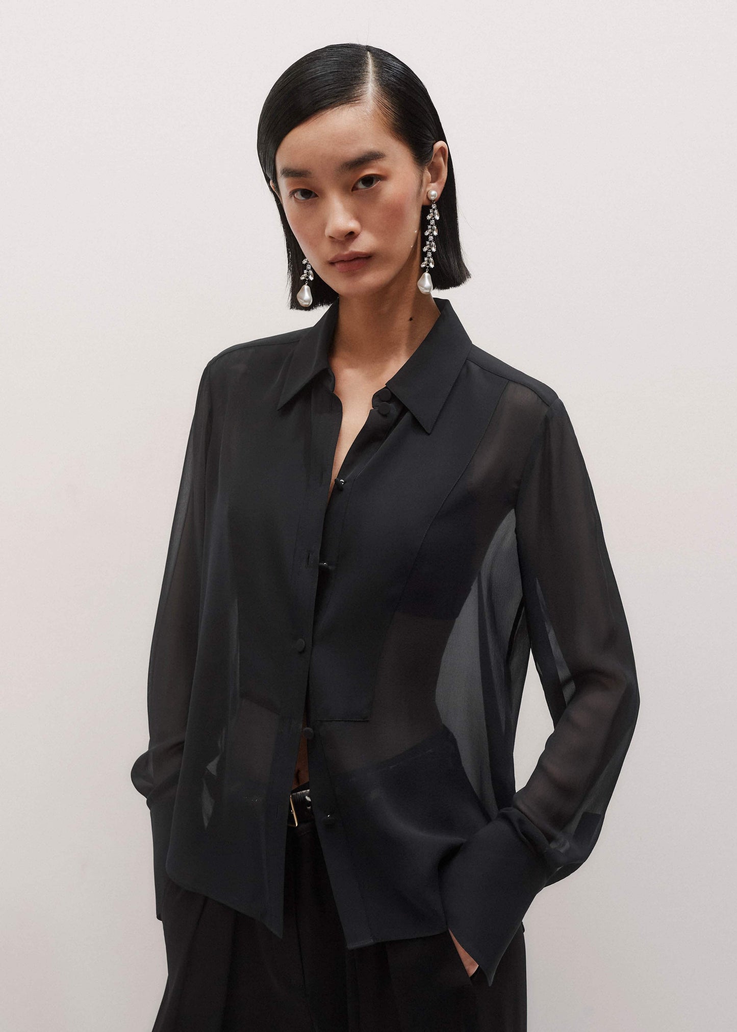 Black Sheer Silk Evening Blouse