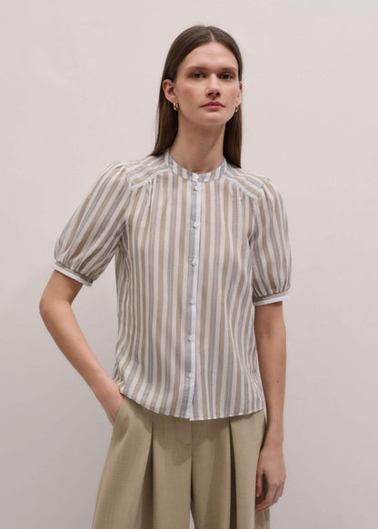 Brown Stripe Blouse + Tie