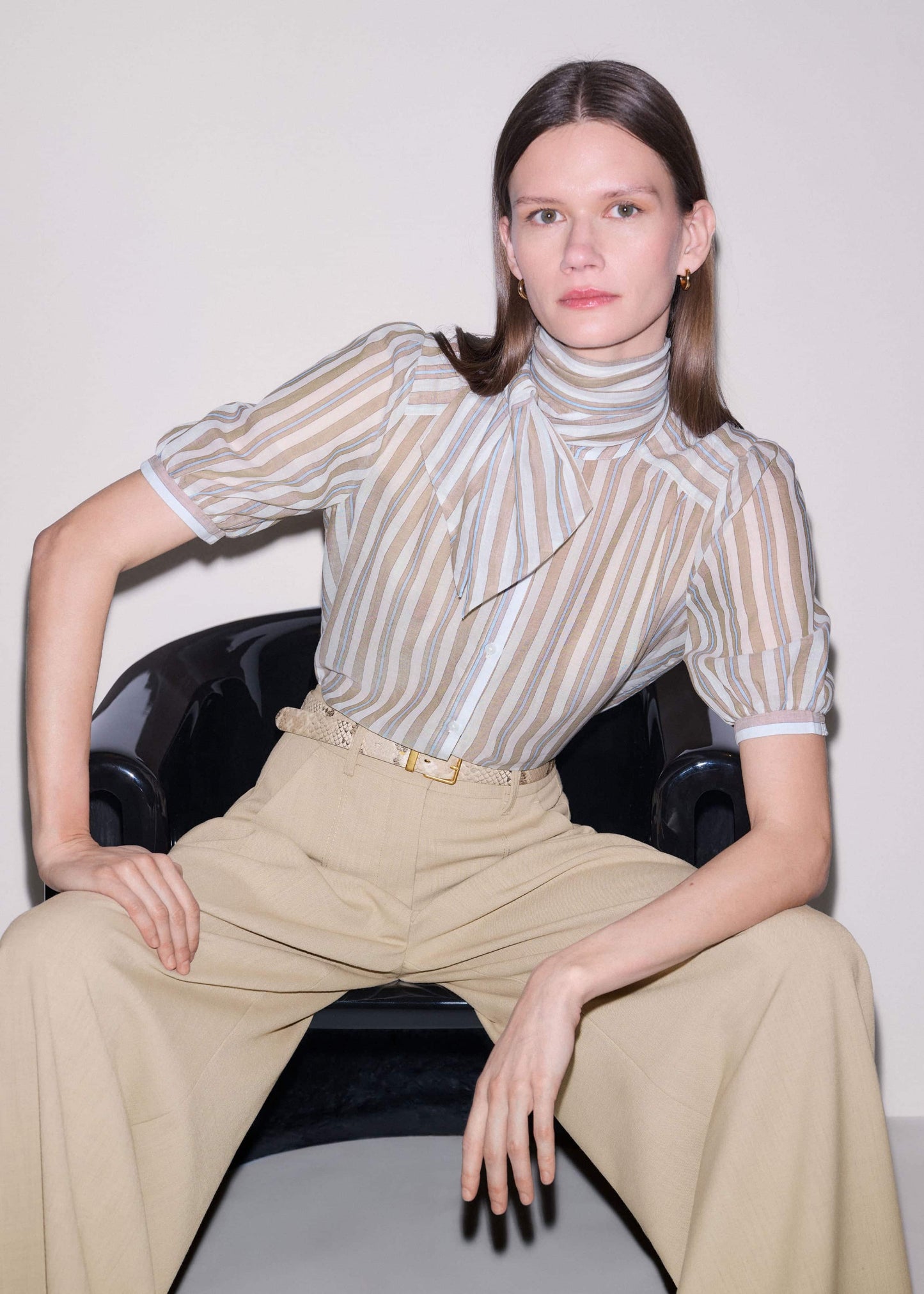Brown Stripe Blouse + Tie