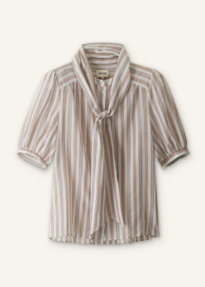 Brown Stripe Blouse + Tie