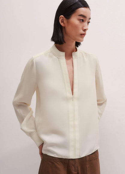 Cream High Neck Blouse + Tie