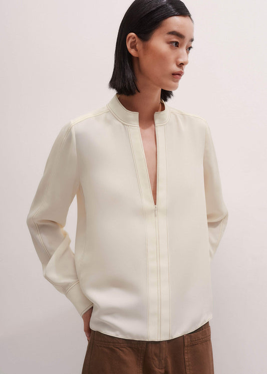 Cream High Neck Blouse + Tie