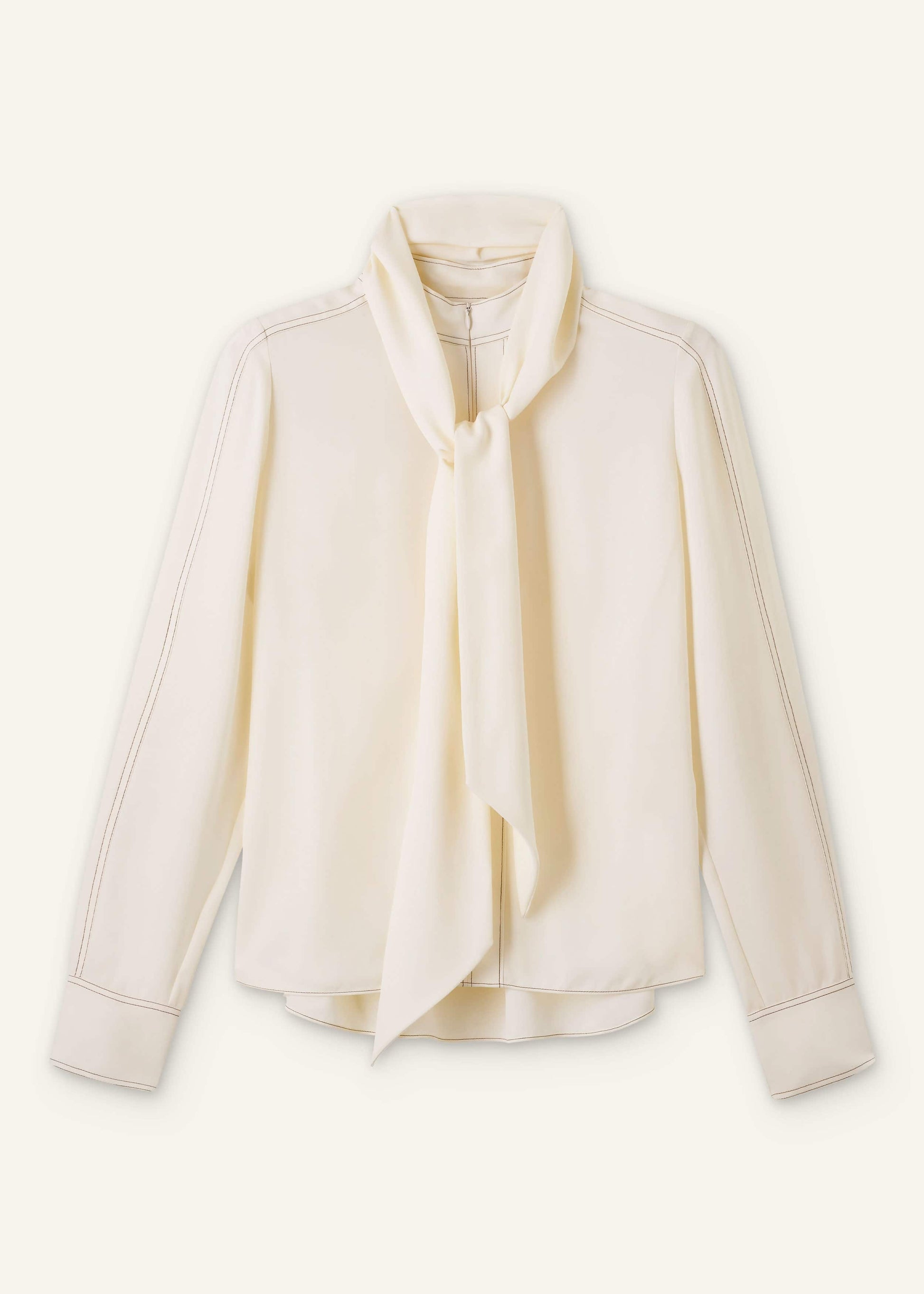 Cream High Neck Blouse + Tie