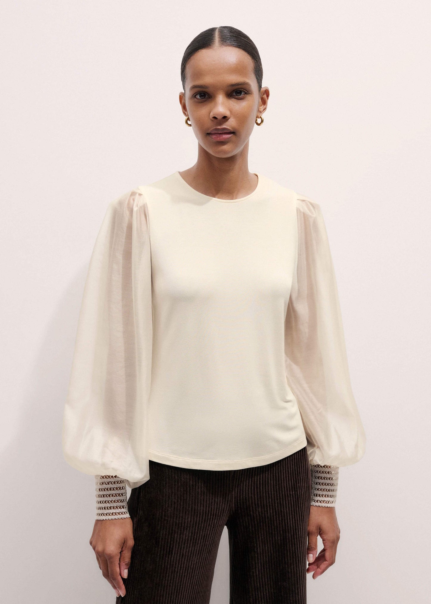 Cream Sheer Mixed Media Layering Blouse