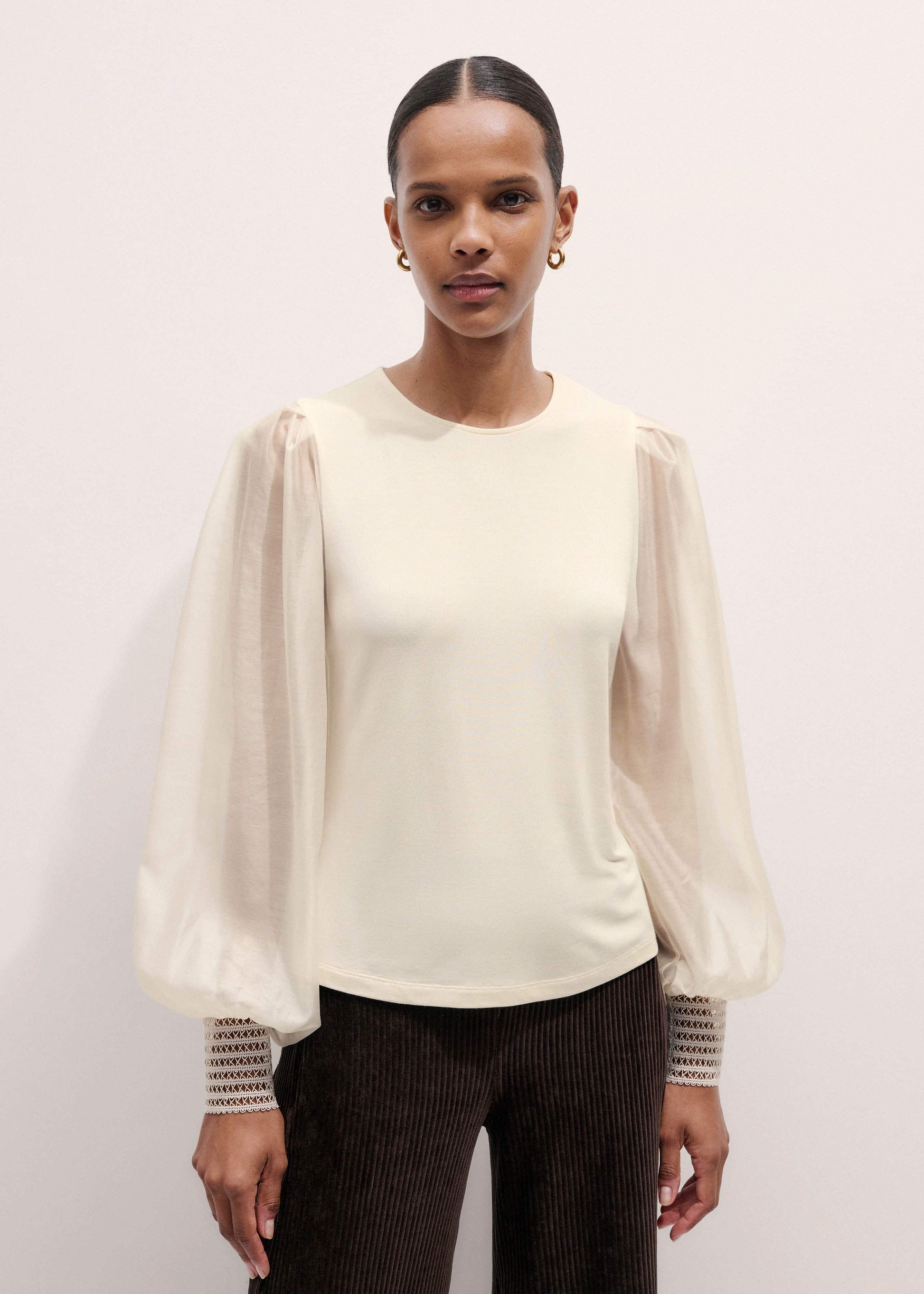 Cream Sheer Mixed Media Layering Blouse