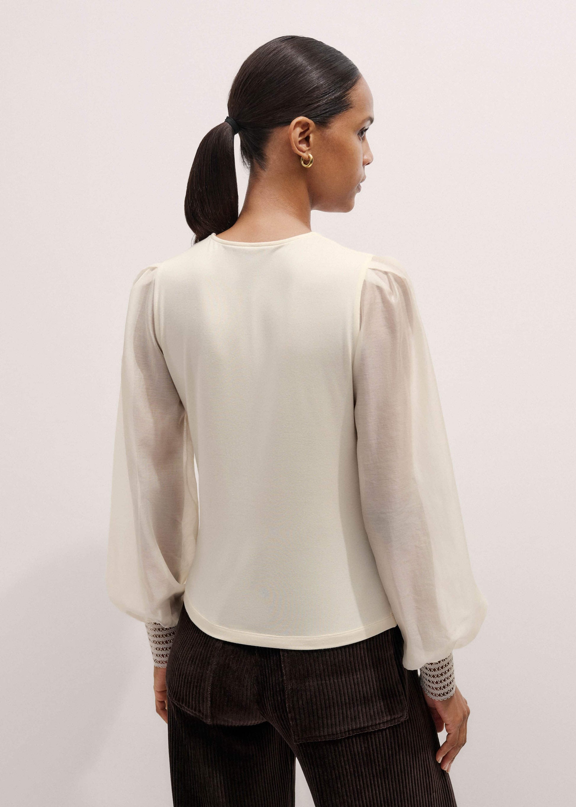 Cream Sheer Mixed Media Layering Blouse