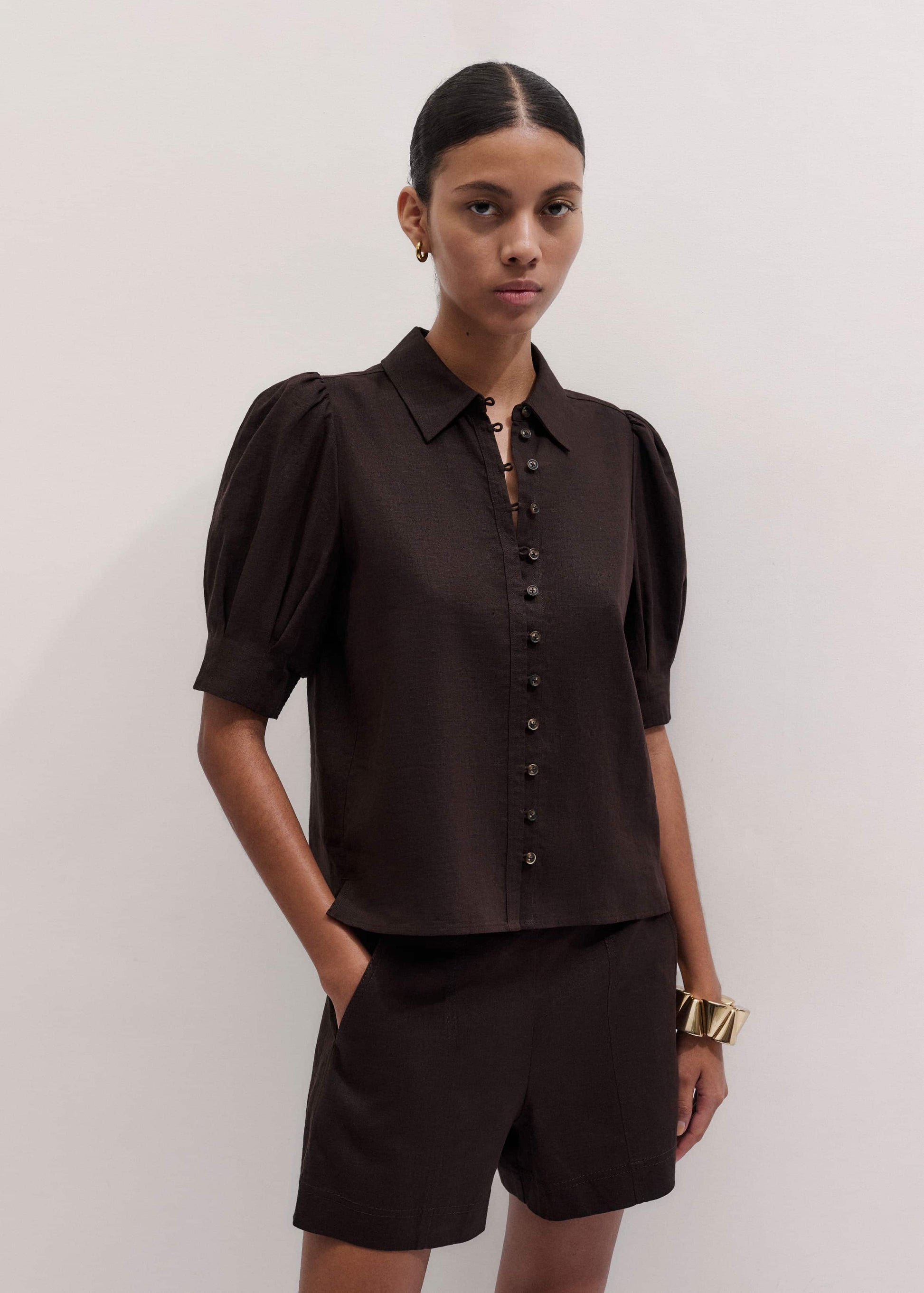 Brown Feminine Sleeve Blouse