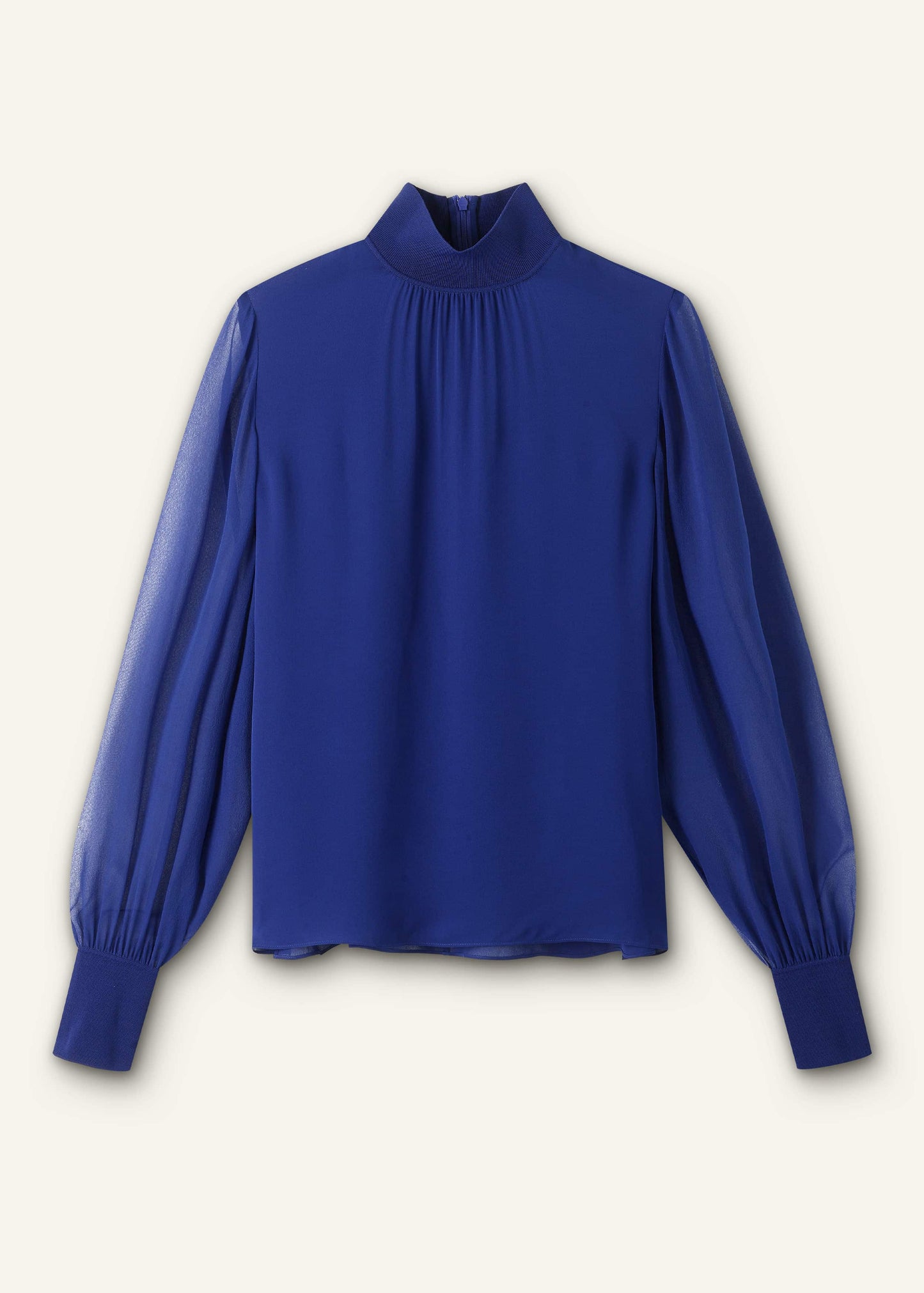 Blue Silk Chic Rib Straight Blouse