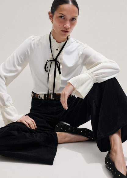 Cream Frill Neck Layering Blouse + Tie