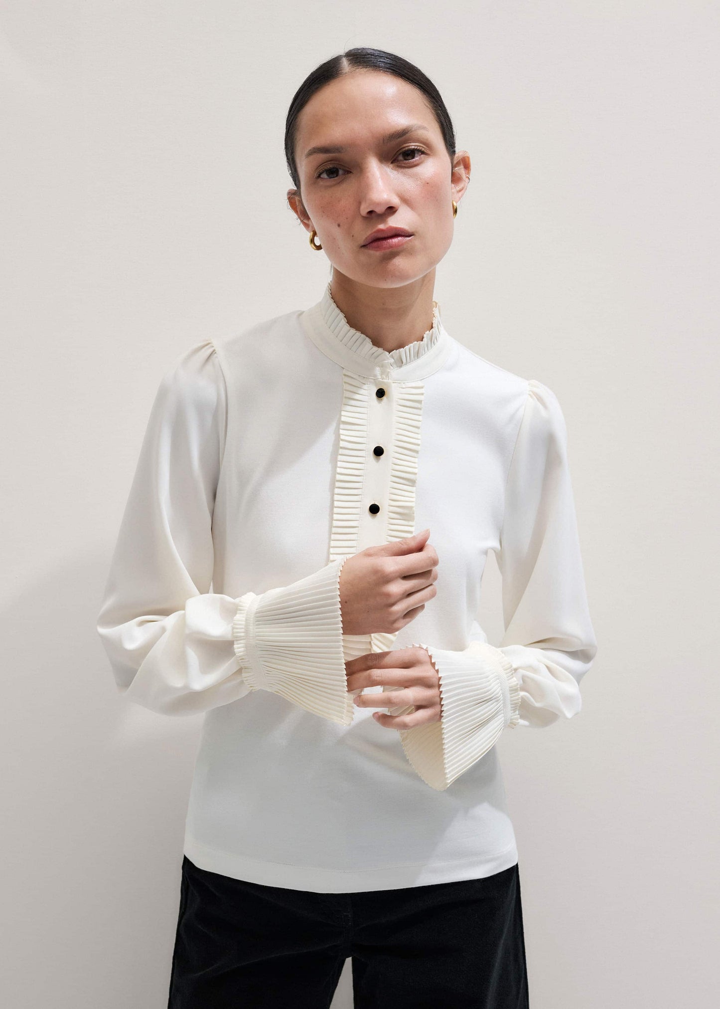 Cream Frill Neck Layering Blouse + Tie