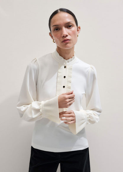 Cream Frill Neck Layering Blouse + Tie