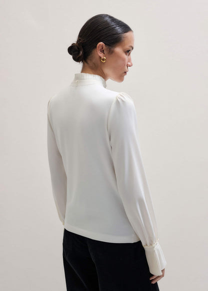 Cream Frill Neck Layering Blouse + Tie