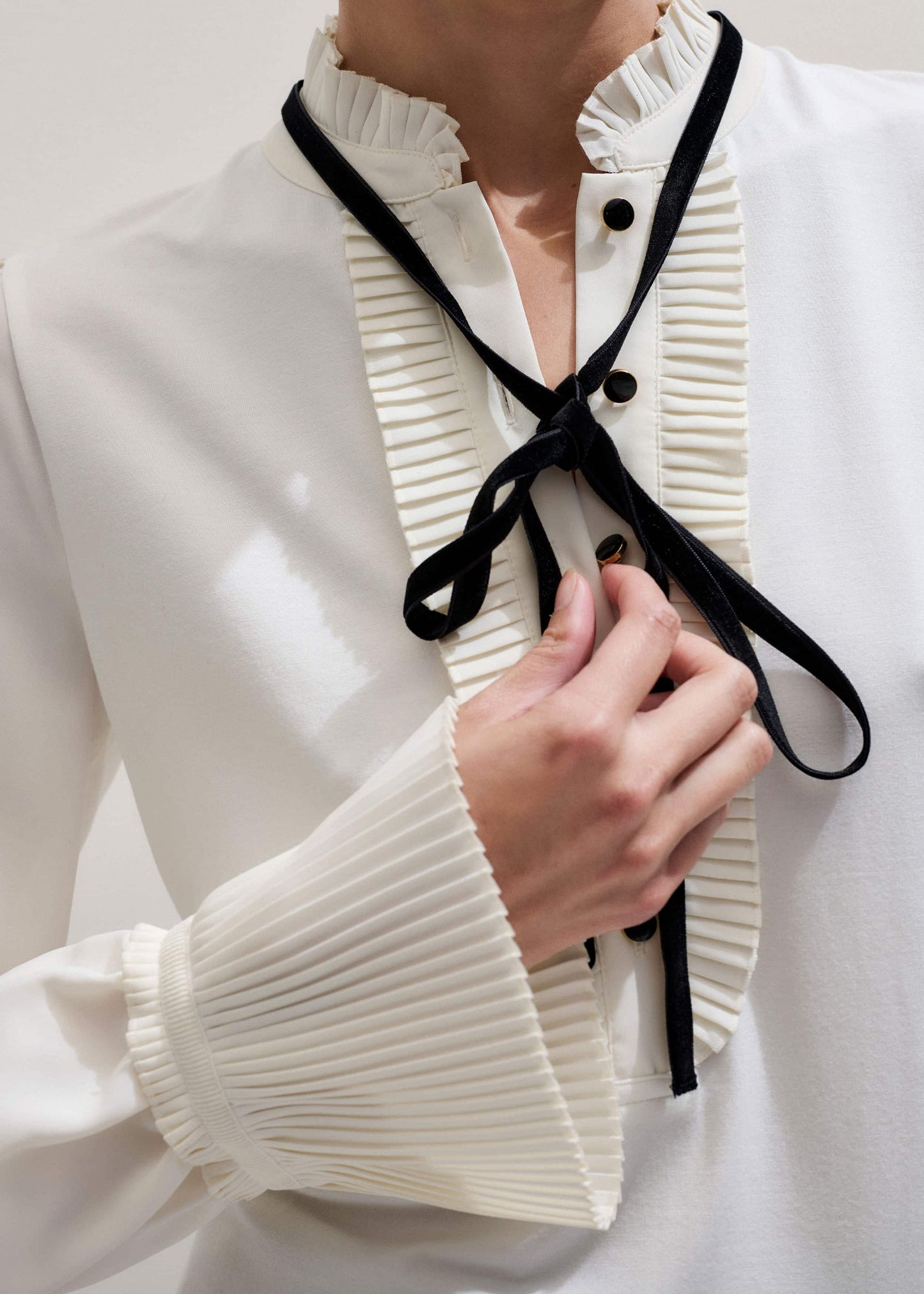 Cream Frill Neck Layering Blouse + Tie