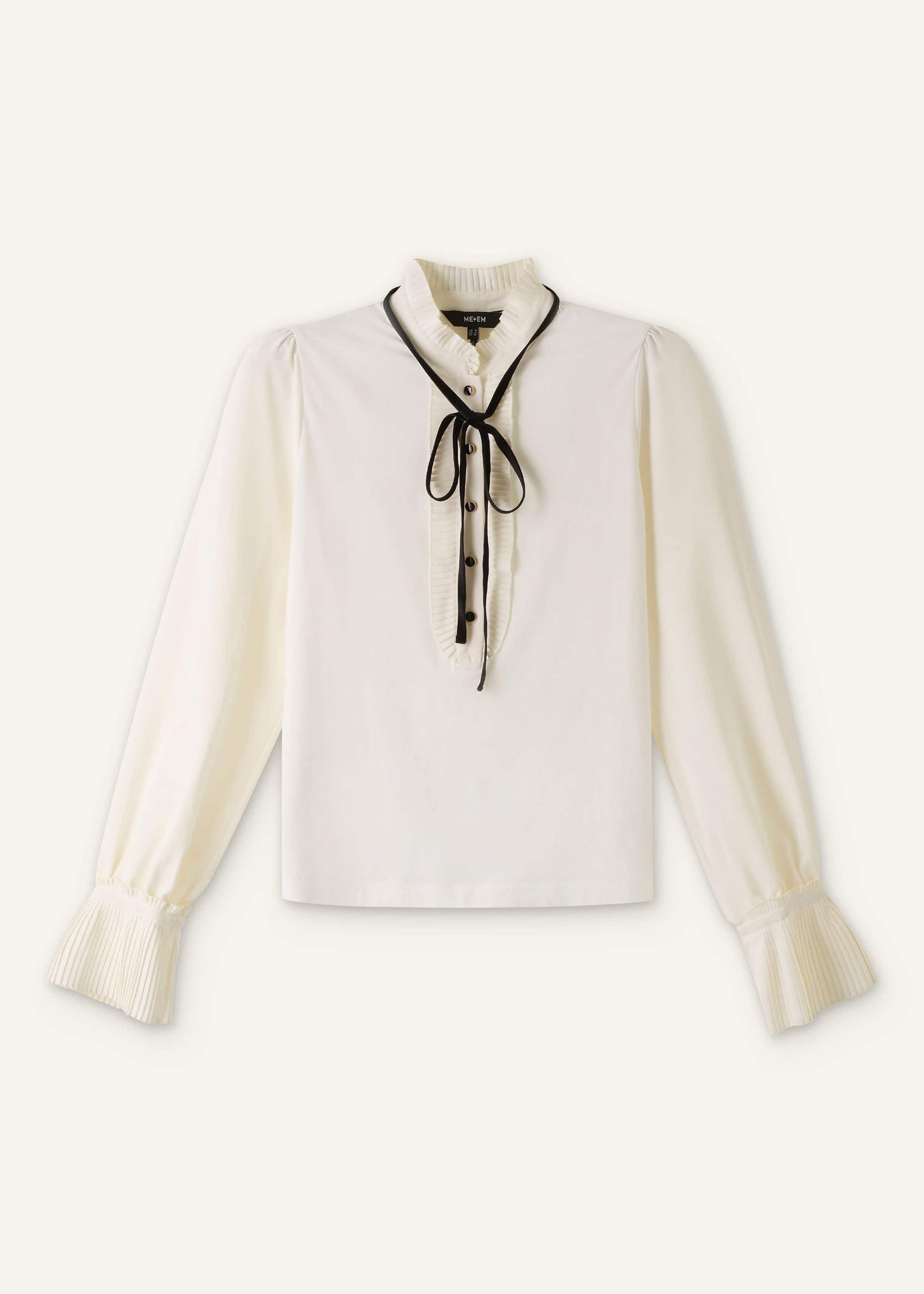 Cream Frill Neck Layering Blouse + Tie