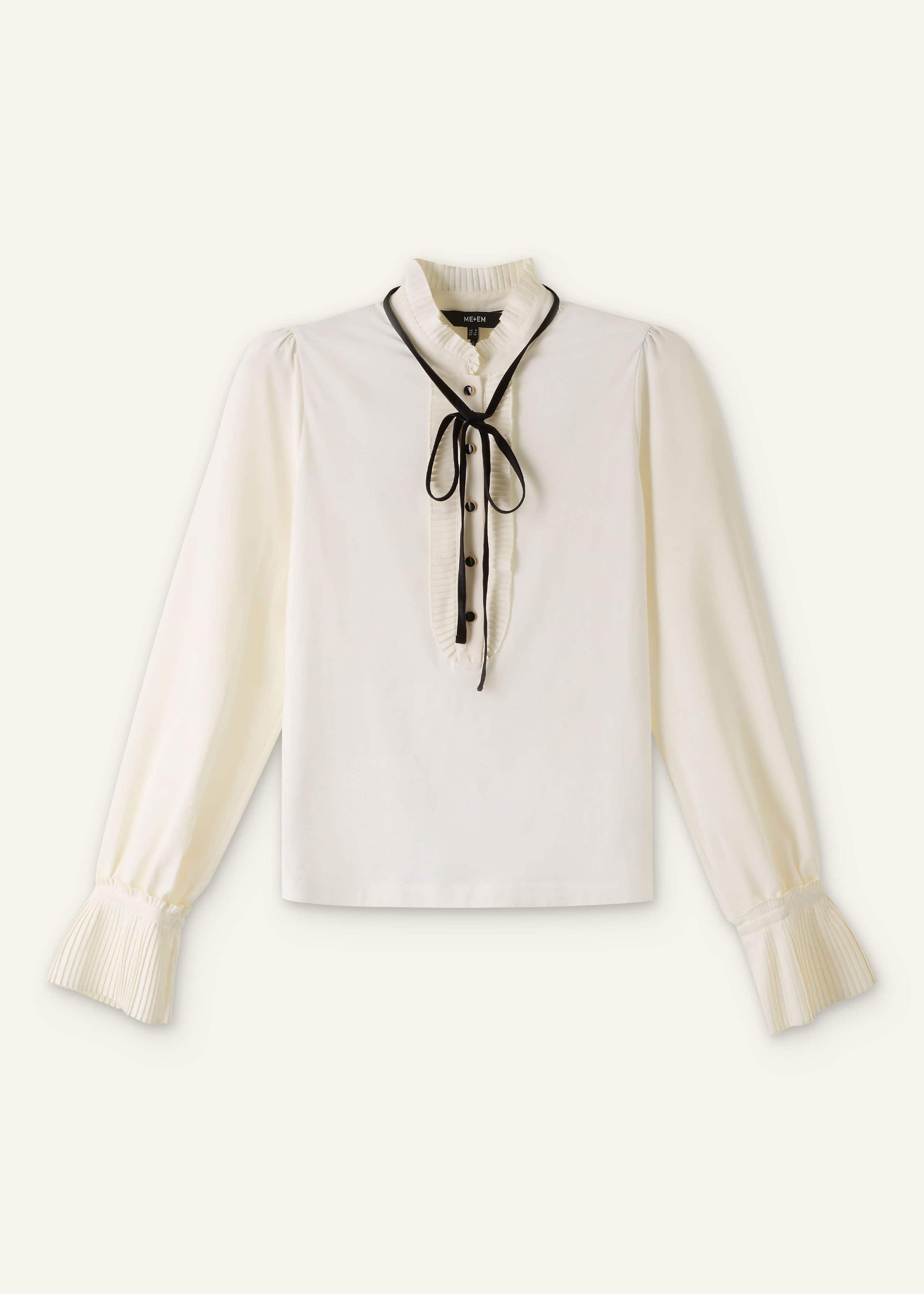 Cream Frill Neck Layering Blouse + Tie