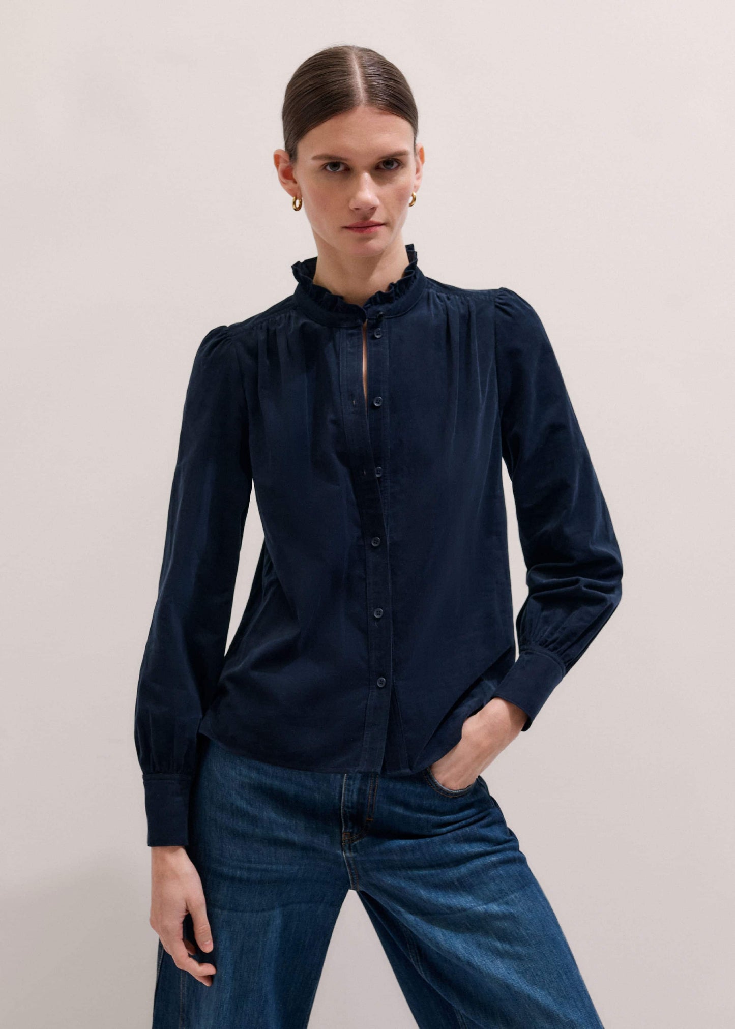 Navy Super Soft Micro Cord Blouse