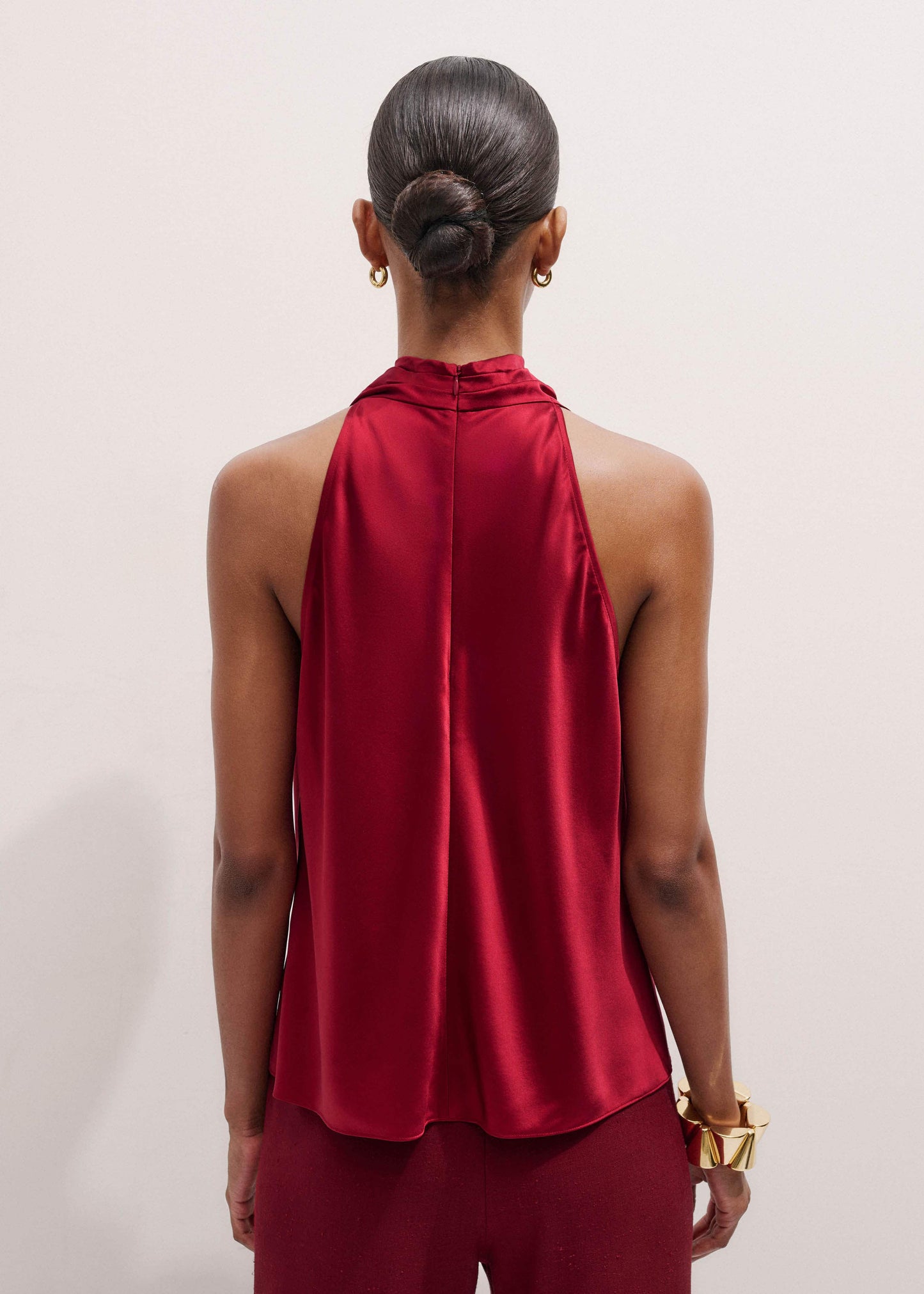 Red Silk Satin Halterneck Sleeveless Top