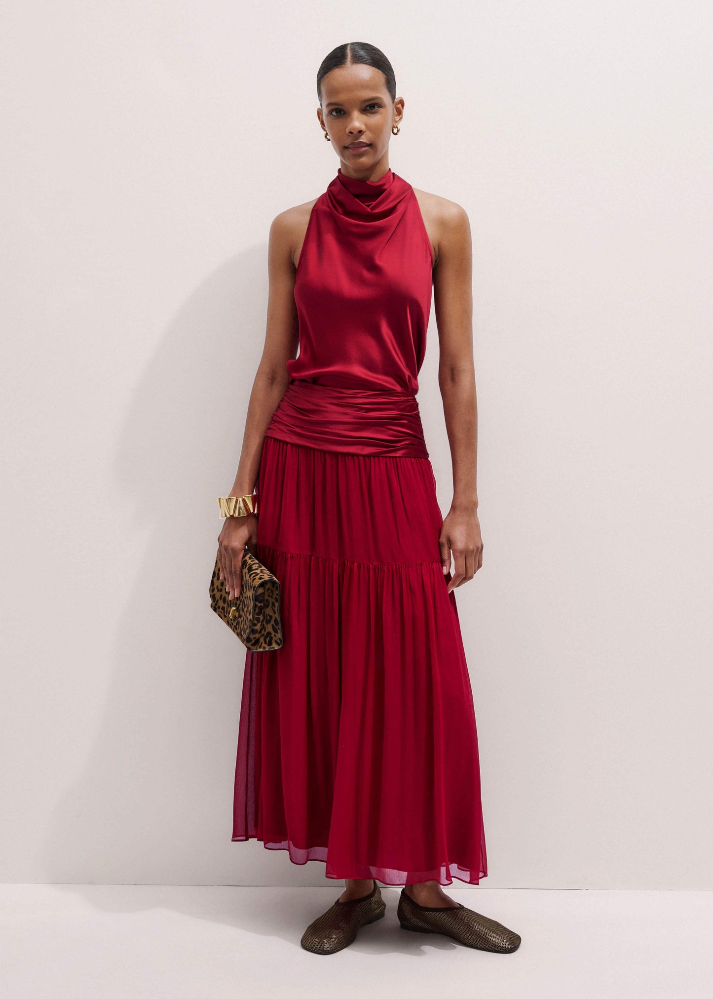 Red Silk Satin Halterneck Sleeveless Top