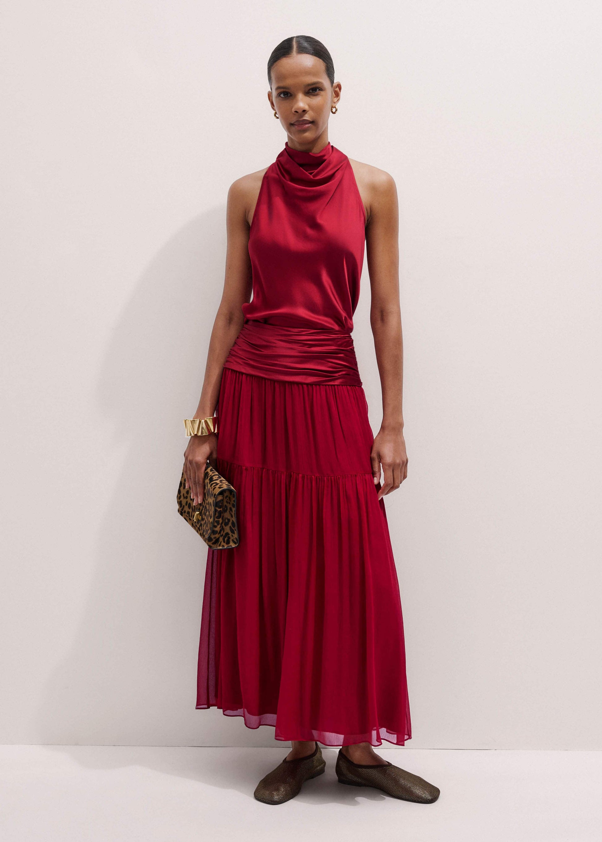 Red Silk Satin Halterneck Sleeveless Top