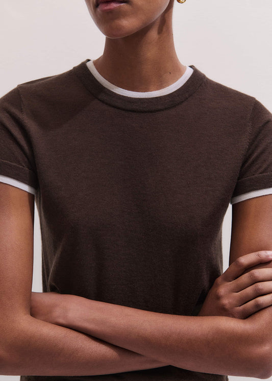 Brown Barely There Contrast Trim Knit Baby Tee
