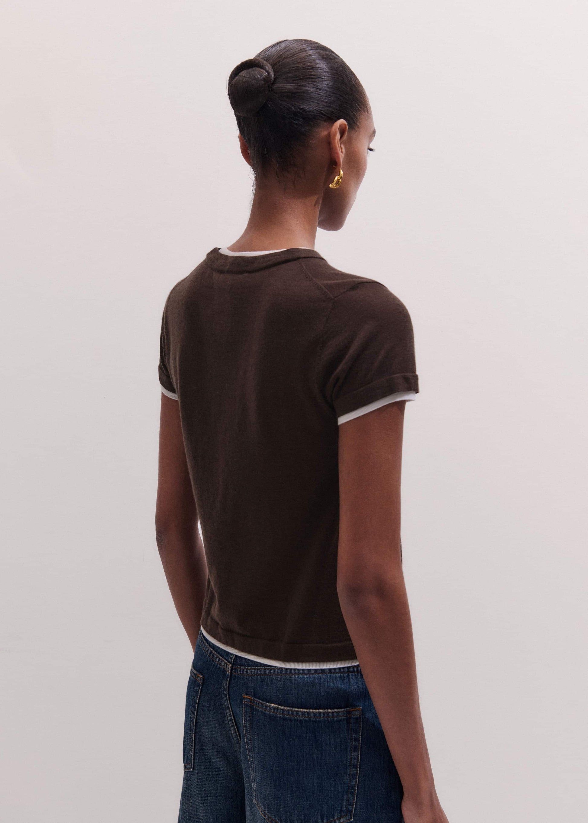Brown Barely There Contrast Trim Knit Baby Tee