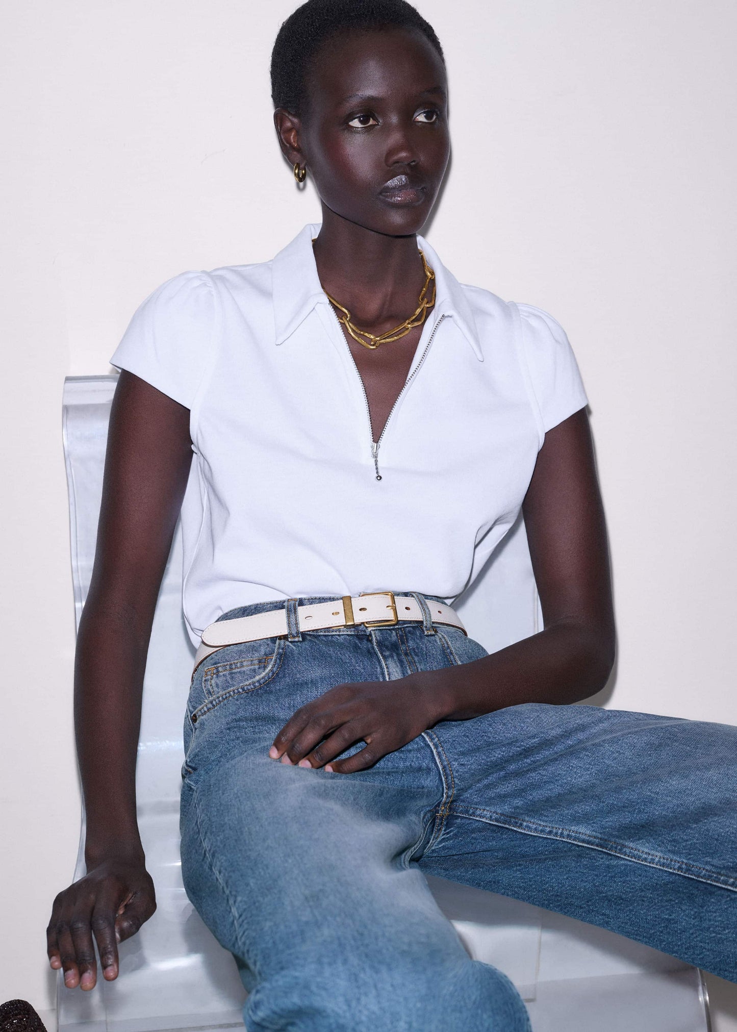 White Cap Sleeve Polo Tee