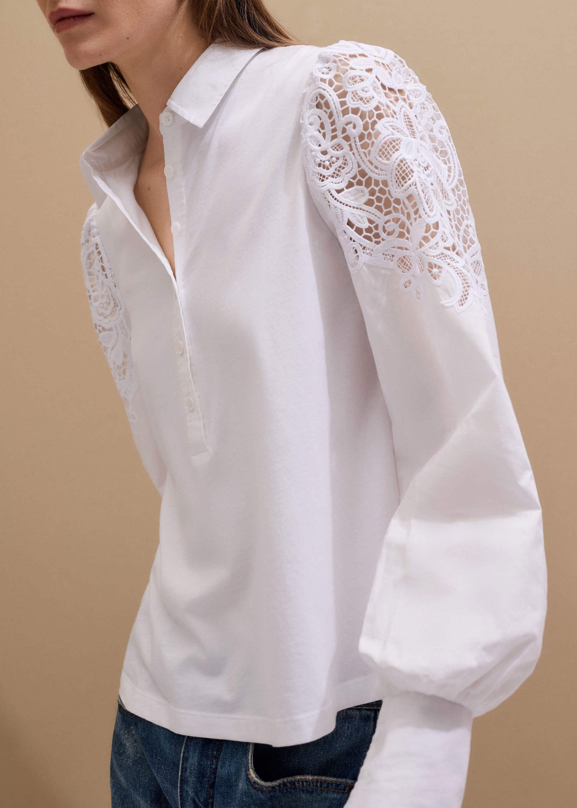 White Lace Sleeve Swing Top