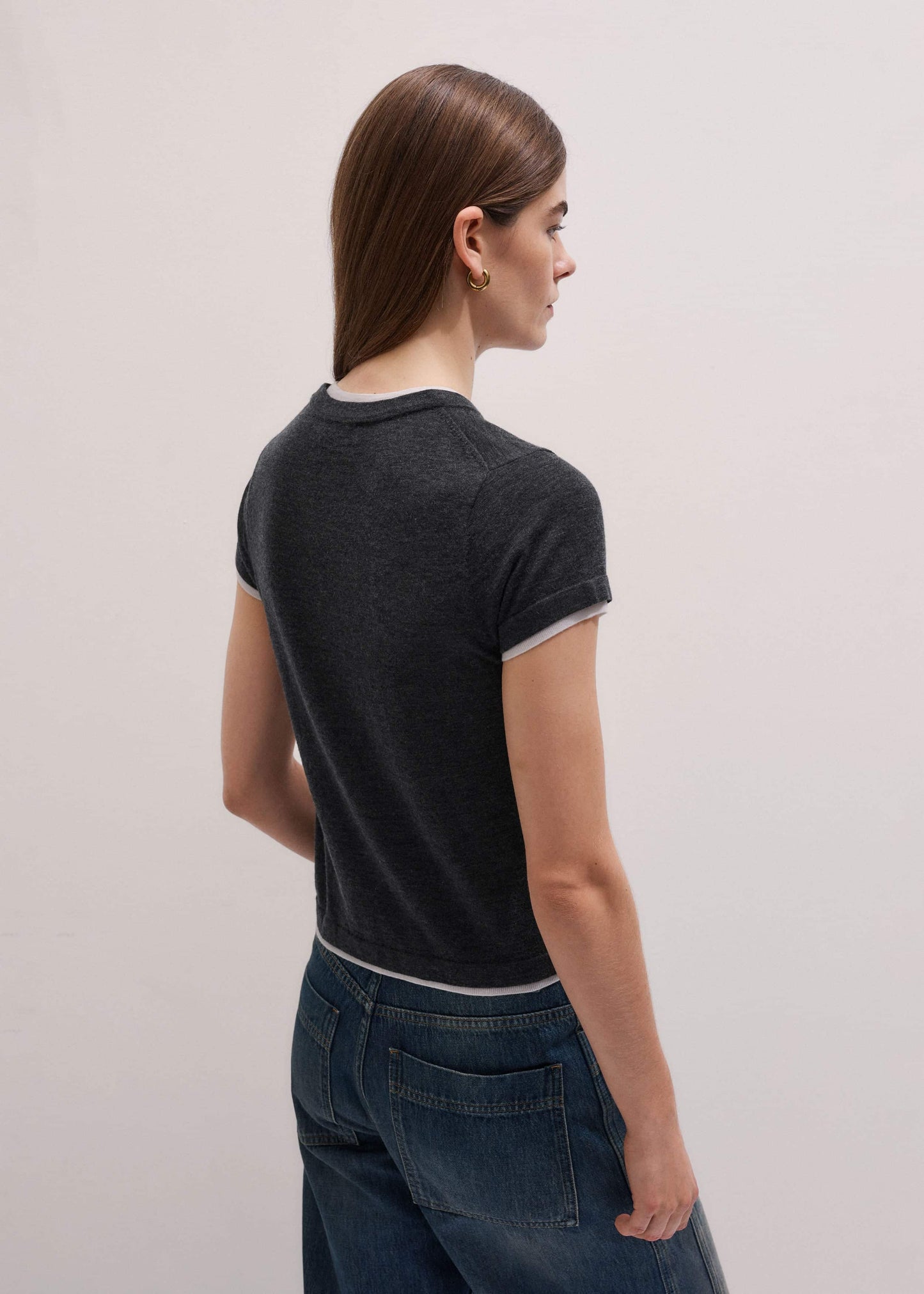 Grey Barely There Contrast Trim Knit Baby Tee