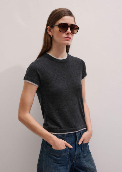 Grey Barely There Contrast Trim Knit Baby Tee