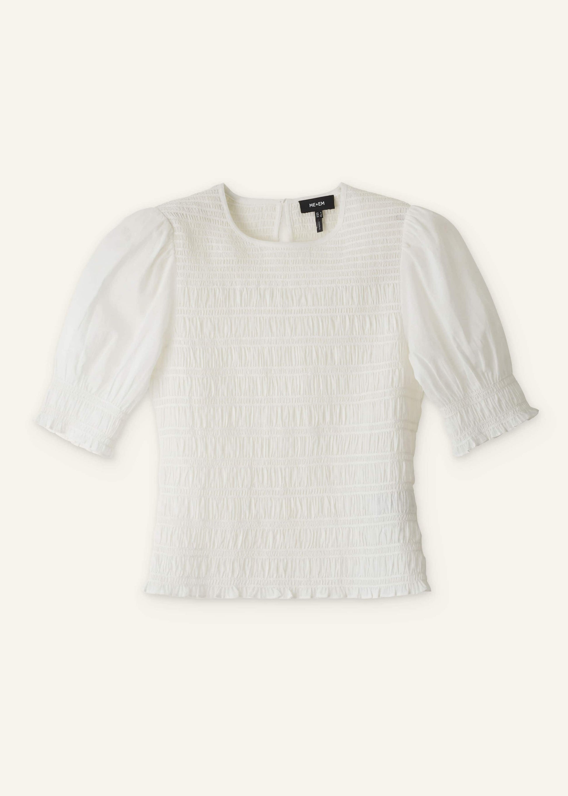 White Soft Cotton Contrast Stitch Smocked Day Top