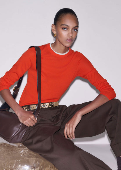 Orange Barely There Contrast Trim Sweater