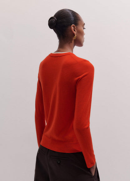 Orange Barely There Contrast Trim Sweater