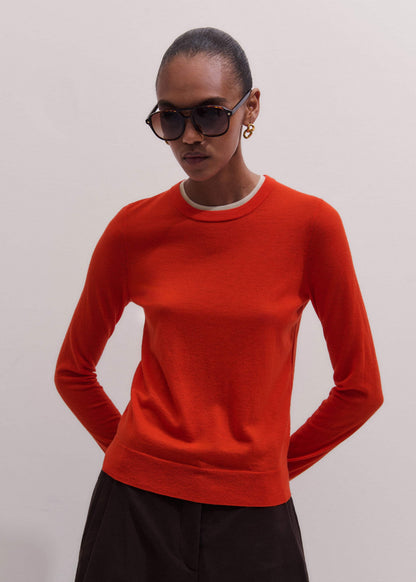 Orange Barely There Contrast Trim Sweater