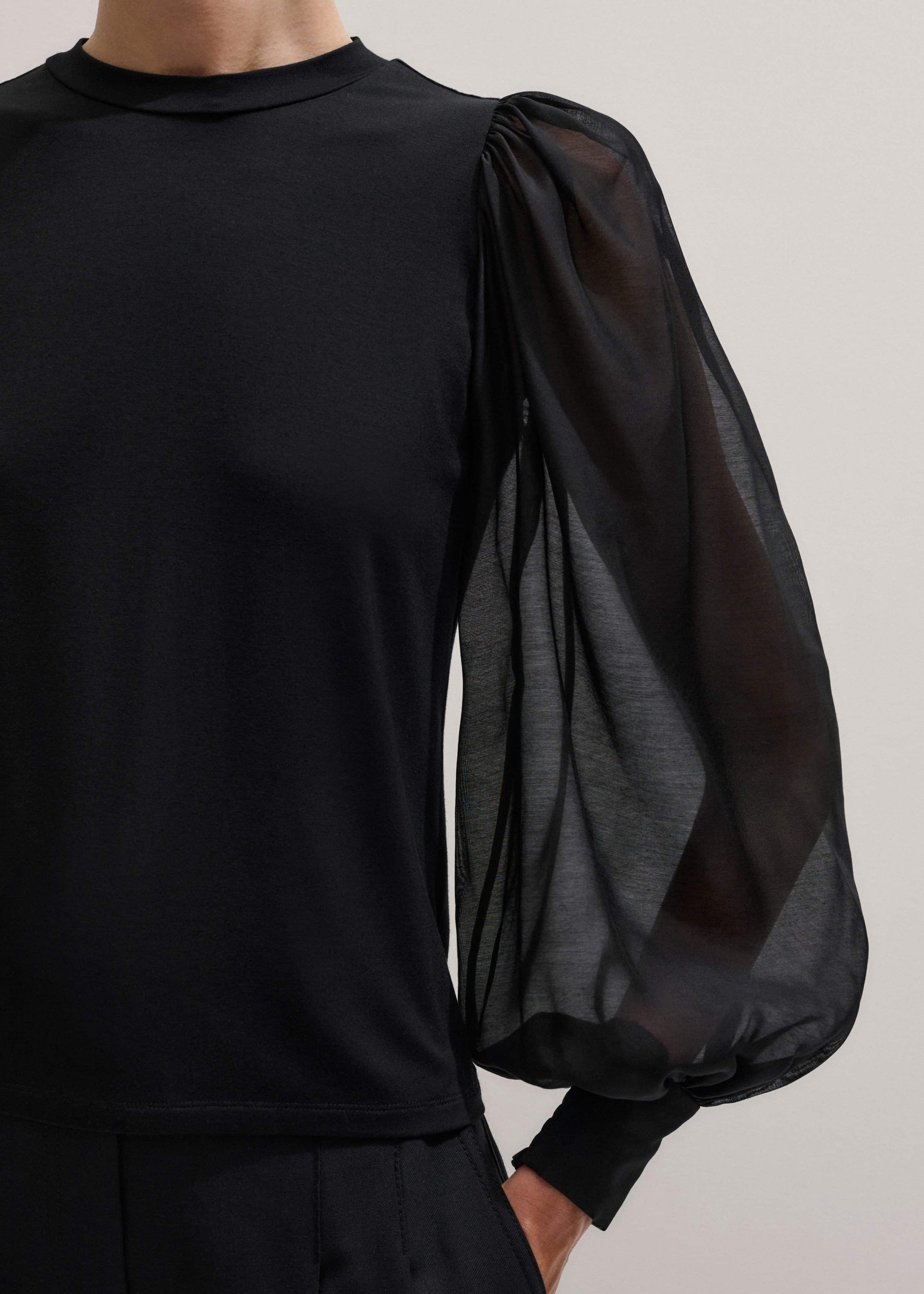 Black Balloon Sleeve Slim Layering Top