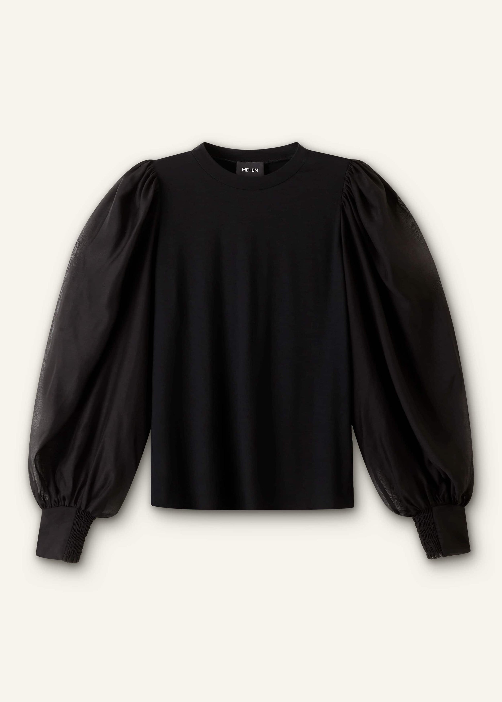 Black Balloon Sleeve Slim Layering Top