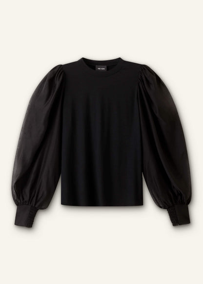 Black Balloon Sleeve Slim Layering Top