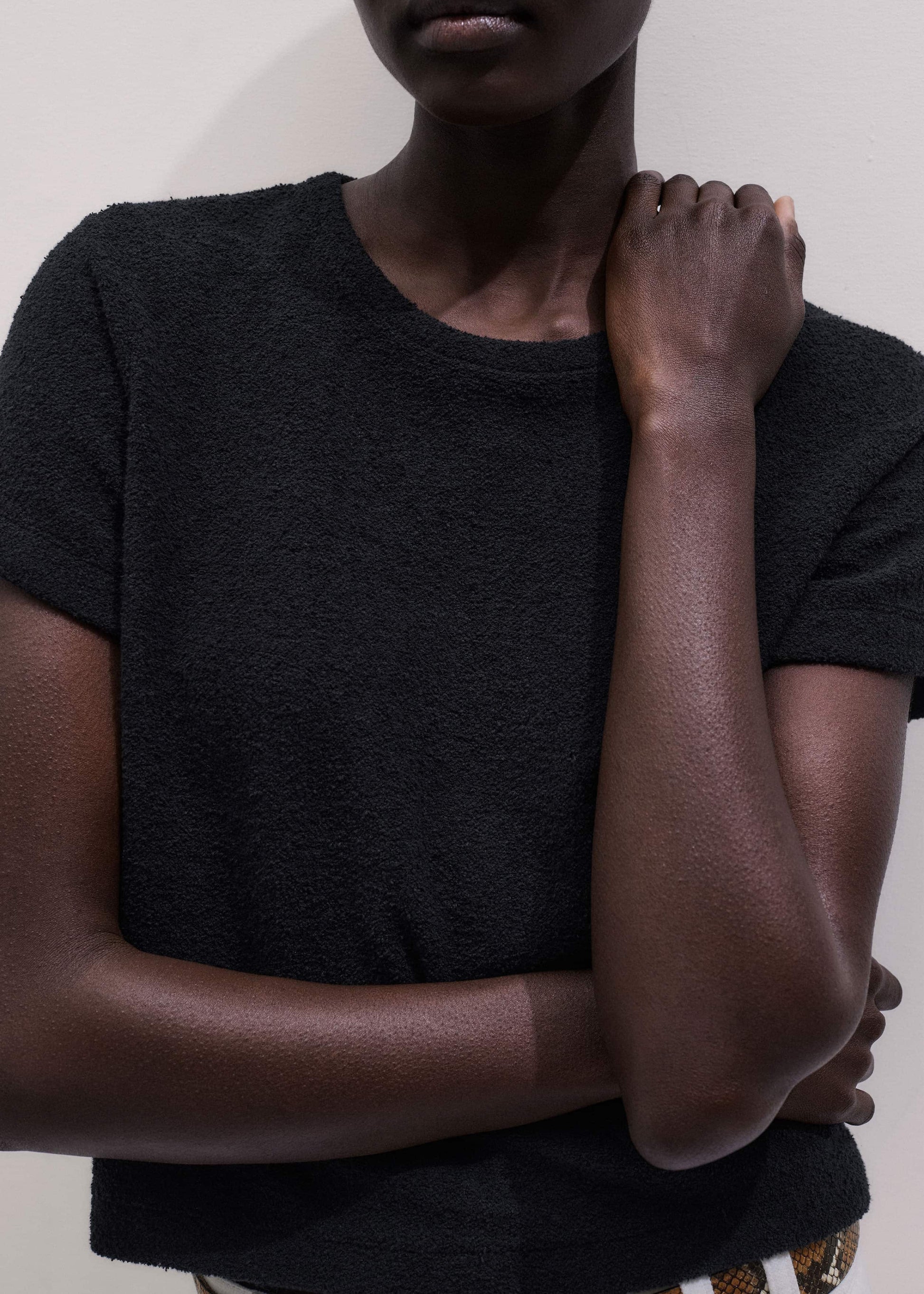 Black Textured Crew Neck Baby Tee