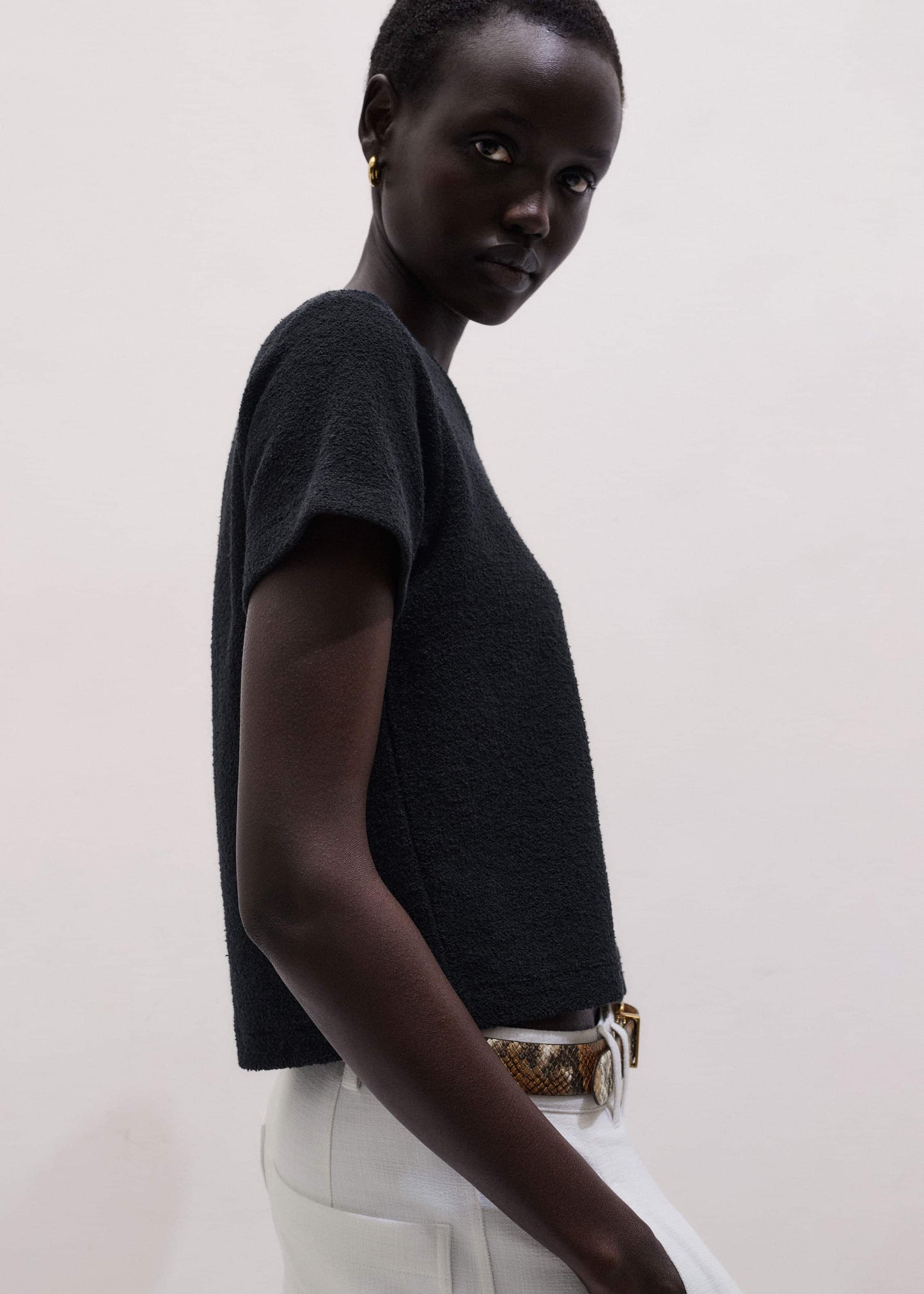 Black Textured Crew Neck Baby Tee