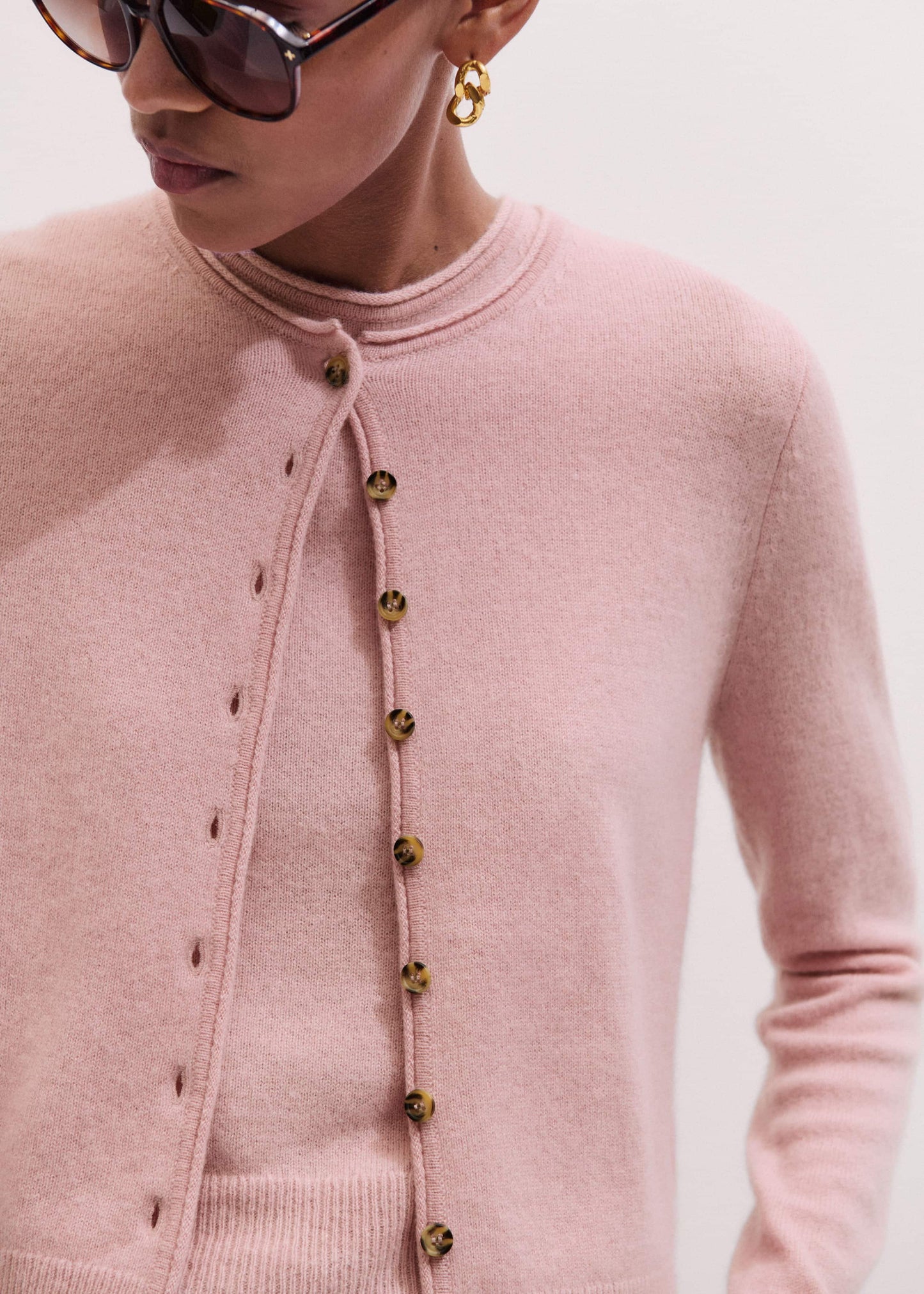 Pink Cashmere Roll Trim Knit Sweater Vest